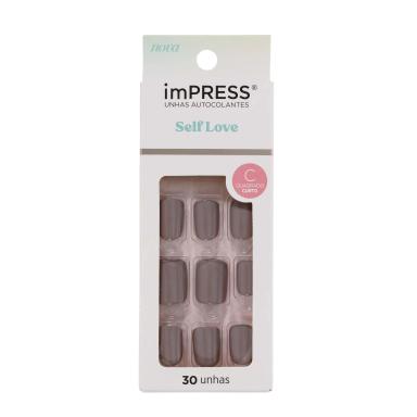 Unhas Autocolantes Kiss NY Impress Soft Love Quadrado Curto Cinza - 30 Unidades