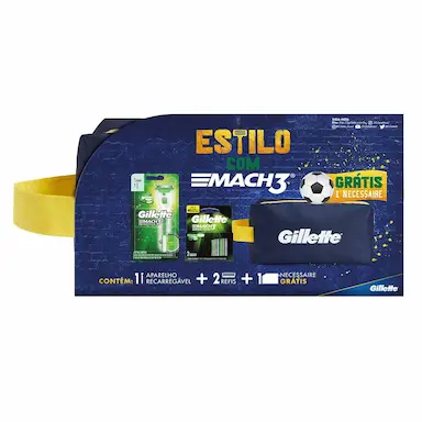 Kit Gillette Mach3 Sensitive - 1 Aparelho de Barbear Recarregável + 2 Cargas + Necessaire