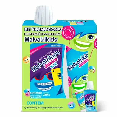 Kit Malvatrikids Júnior Tutti-Frutti Gel Dental 70g + Enxaguante Bucal Blue Sem Álcool 250ml