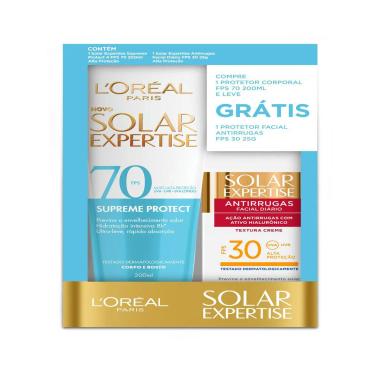 Kit Protetor Solar L'Oréal Expertise - 1 Facial Antirrugas FPS 30 25g + 1 Corporal Supreme Protect 4 FPS 70 200ml