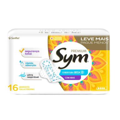 Absorvente Sym Premium Cobertura Seca Com Abas 16 Unidades