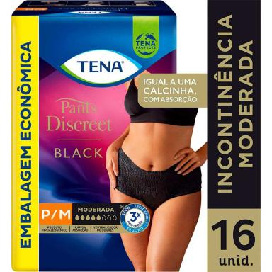 Roupa Íntima Descartável Tena Pants Discreet Feminino P/M Preta Absorção Moderada 16 unidades