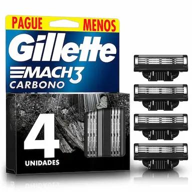 Refil para Aparelho de Barbear Gillette Mach3 Carbono 4 cargas