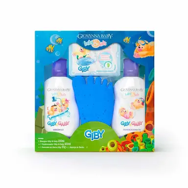 Kit Giovanna Baby Hora do Banho Giby Shampoo 200ml + Condicionador 200ml + Sabonete em Barra 90g + 1 Esponja de Banho Azul