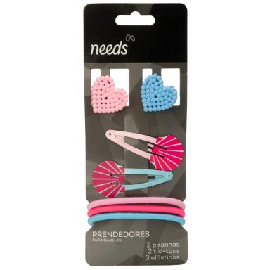 Prendedor de Cabelo Infantil Needs 2 Piranhas + 2 Tic-Tacs + 3 Elásticos