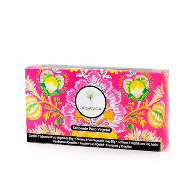 Kit Orgânica Sabonete Puro Vegetal em Barra Framboesa e Orquídea 90g 3 unidades