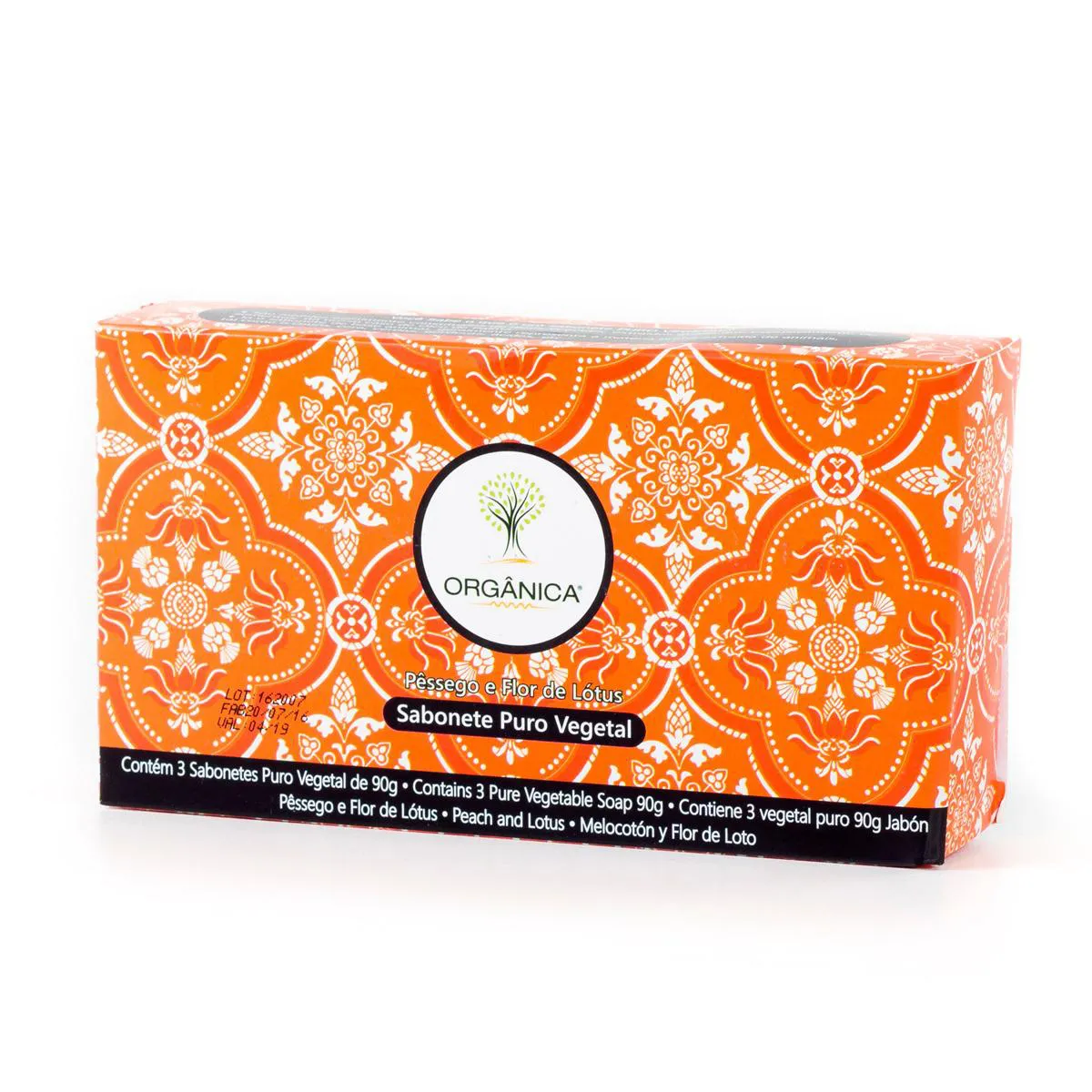 Kit Orgânica Sabonete Puro Vegetal em Barra Pêssego e Flor de Lótus 90g 3 unidades