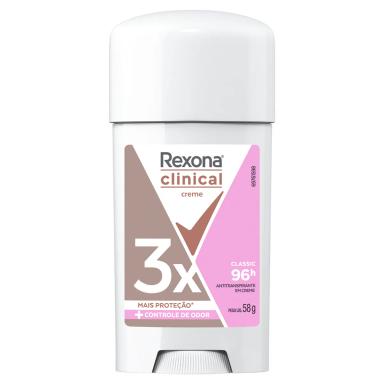Desodorante Antitranspirante Stick Creme Rexona Clinical Classic Feminino 96h 58g