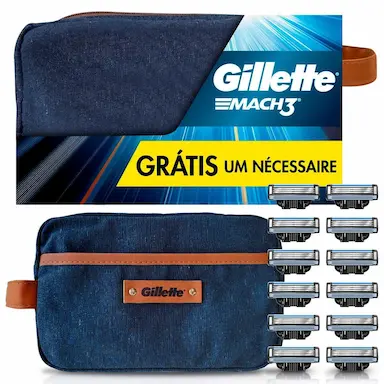 Kit Carga para Aparelho de Barbear Gillette Mach3 12 unidades + Necessaire
