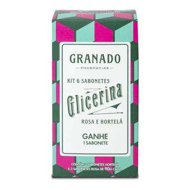 Kit Granado Sabonete Glicerina Barra Rosa + Hortelã 90g Leve 6 Pague 5