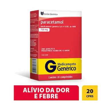 Paracetamol 750mg 20 comprimidos União Química Genérico