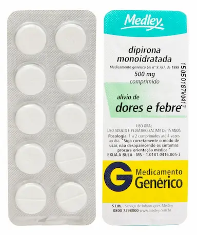 Dipirona Monoidratada 500mg 10 comprimidos Medley Genérico