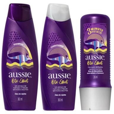 Kit Aussie Mega Moist Shampoo 360ml + Condicionador 360ml + Creme 3 Minutos Milagrosos 236ml