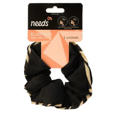 Elástico de Cabelo Needs Scrunchie Cetim Preto/Nude 1 Unidade