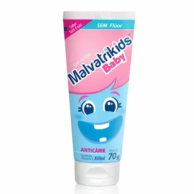Gel Dental Infantil Malvatrikids Baby Anticárie Tutti-Frutti Sem Flúor com 70g
