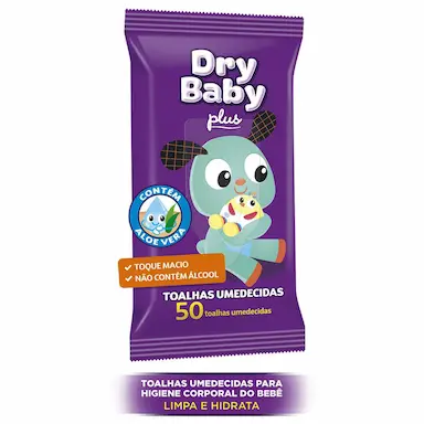 Lenço Umedecido Dry Baby Plus Aloe Vera Sem Álcool Toque Macio 50 unidades 