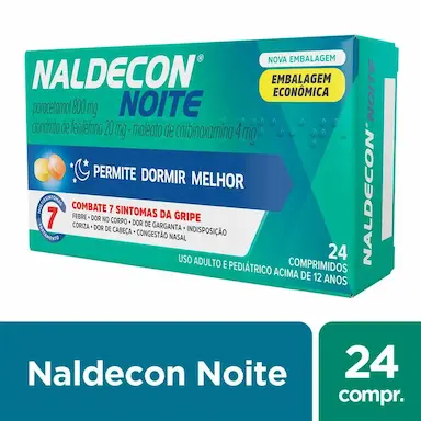 Naldecon Noite Paracetamol 800mg + Cloridrato Fenillefrina 20mg + Maleato de Carbinoxamina 4mg 24 comprimidos