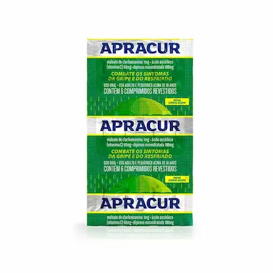 Apracur Maleato de Clorfeniramina 1mg + Ácido Ascórbico 50mg + Dipirona Monoidratada 100mg 6 comprimidos