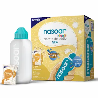 Nasoar Infantil 0,9% Solução Nasal 15 envelopes + Lavador Nasal 120ml
