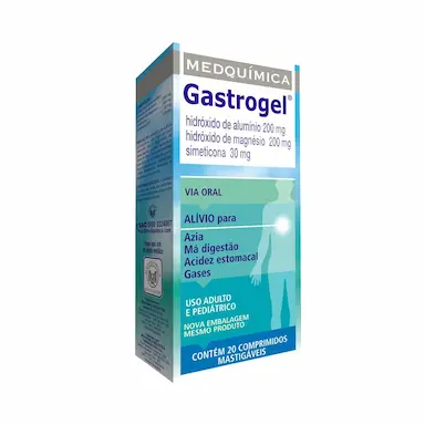 Gastrogel Hidróxido de Alumínio 200mg + Hidróxido de Magnésio 200mg + Simeticona 30mg 20 comprimidos mastigáveis