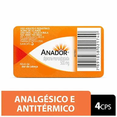 Anador Dipirona Monoidratada 500mg 4 comprimidos