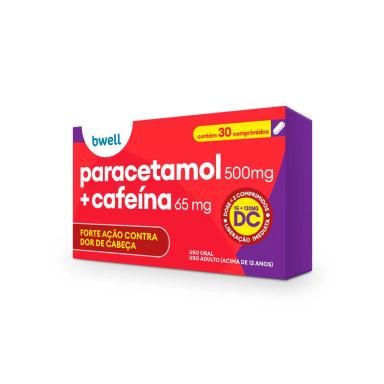 Paracetamol bwell 500mg + Cafeina 65mg 30 Comprimidos