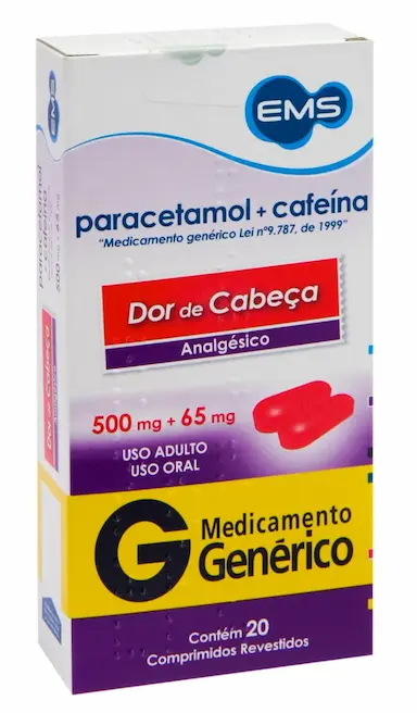 Paracetamol 500mg + Cafeína 65mg 20 comprimidos Cimed Genérico