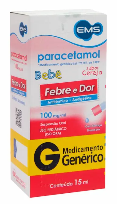 Paracetamol Bebê 100mg/ml Suspensão Oral Sabor Cereja 15ml EMS Genérico