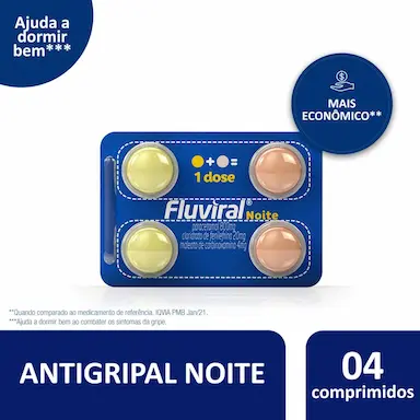 Fluviral Noite Paracetamol 800mg + Cloridrato Fenillefrina 20mg + Maleato de Clorfeniramina 4mg 4 comprimidos