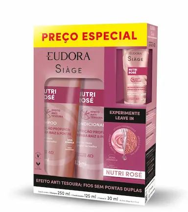 Kit Siàge Eudora Nutri Rosé Shampoo 250ml + Condicionador 125ml + Leave In 30ml
