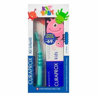 Kit Curaprox Infantil Baby Escova de Dente 0 a 4 Anos + Pasta de Dente Kids + Chaveiro