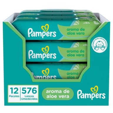 Kit Lenço Umedecido Pampers Aroma de Aloe Vera 48 unidades 12 pacotes