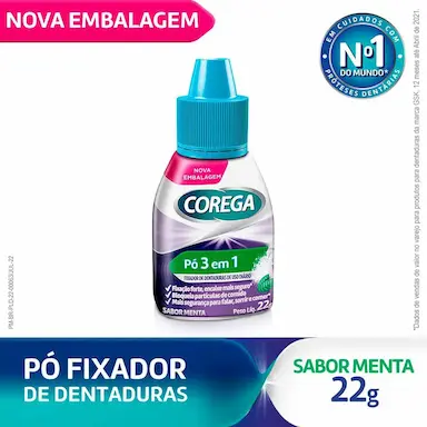 Pó Fixador de Dentadura Corega 3 em 1 Sabor Menta 22g