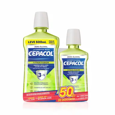 Kit Enxaguante Bucal Sem Álcool Cepacol Citrus Fusion 500ml + 250ml