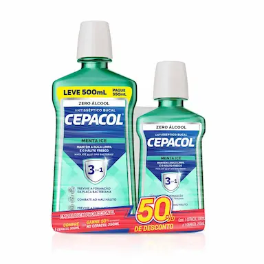 Kit Enxaguante Antisséptico Bucal Cepacol Menta Ice Sem Álcool 500ml + 250ml