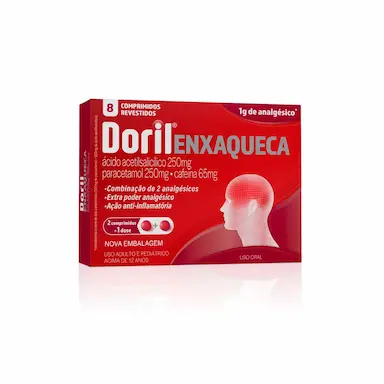 Doril Enxaqueca Ácido Acetilsalicílico 250mg + Paracetamol 250mg + Cafeína 65mg 8 comprimidos
