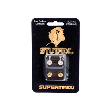 Brinco Studex Supermaxxi Dourado Pedra Branca com 1 par