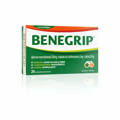 Benegrip Dipirona Monoidratada 500mg + Maleato de Clorfeniramina 2mg + Cafeína 30mg 20 comprimidos