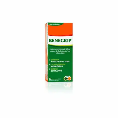 Benegrip Dipirona Monoidratada 500mg + Maleato de Clorfeniramina 2mg + Cafeína 30mg 12 comprimidos