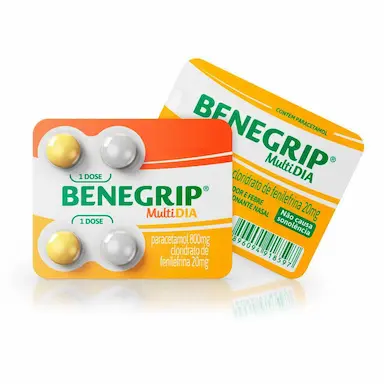 Benegrip MultiDia Paracetamol 800mg + Cloridrato Fenillefrina 20mg 4 comprimidos