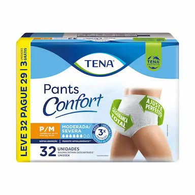 Roupa Íntima Descartável Tena Pants Confort P/M Leve 32 Pague 29 unidades