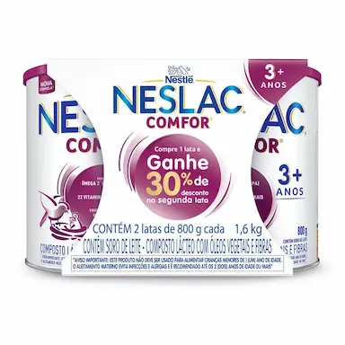 Composto Lácteo Neslac Comfor Nestlé 3 a 5 anos Kit 2 unidades com 800g cada