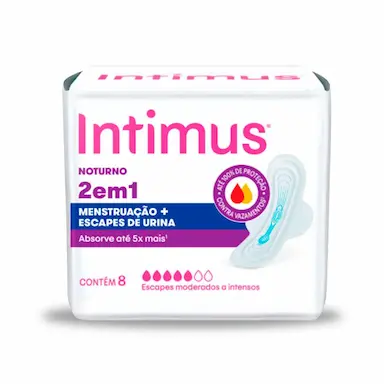 Absorvente Feminino Intimus 2 em 1 Noturno para Menstruação e Escapes de Urina 8 unidades