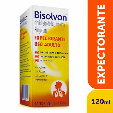 Bisolvon Cloridrato de Bromexina 8mg/5ml Xarope Expectorante Adulto Sabor Cereja 120ml