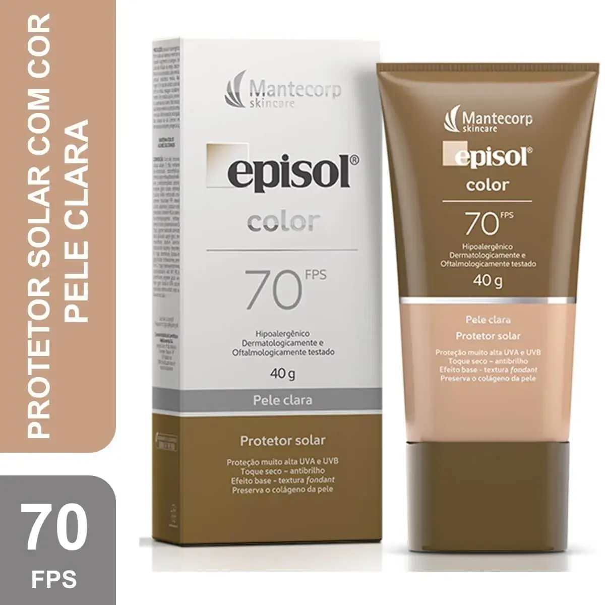 Protetor Solar Facial Episol Color FPS 70 Pele Clara 40g