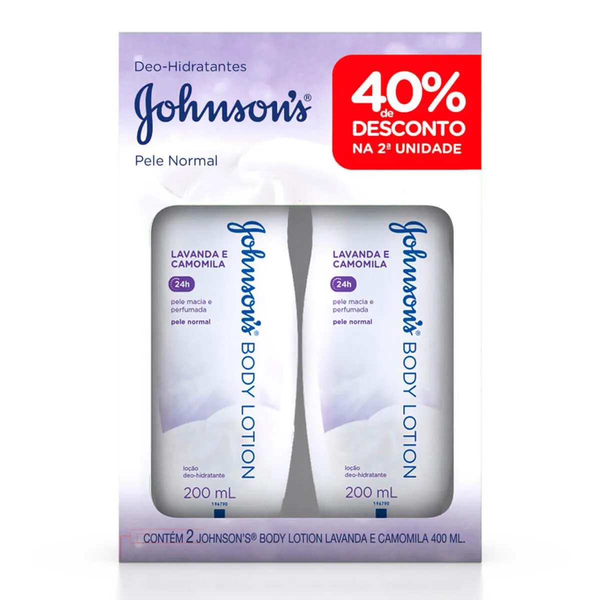 Kit Hidratante Johnson's Lavanda e Camomila com 2 unidades de 400ml