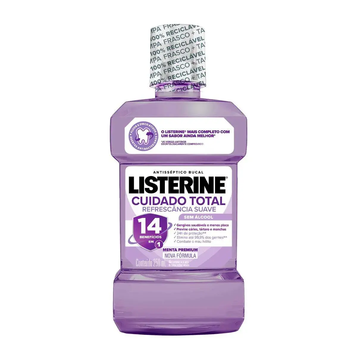 Enxaguante Antisséptico Bucal Listerine Cuidado Total Zero Álcool Menta Premium 250ml