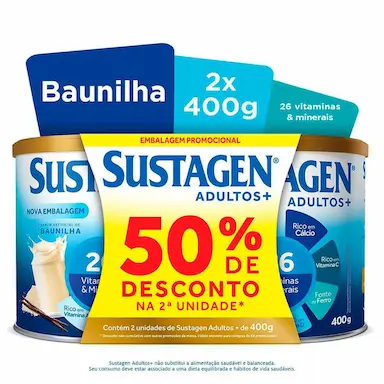 Kit Suplemento Alimentar Sustagen Adultos+ Baunilha com 2 unidades de 400g