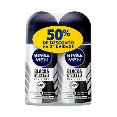 Desodorante Roll-On Nivea Men Black & White Invisible Masculino com 2 unidades com 50ml cada