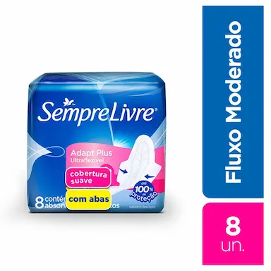 Absorvente Sempre Livre Adapt Plus Ultraflexível Cobertura Suave Com Abas com 8 unidades